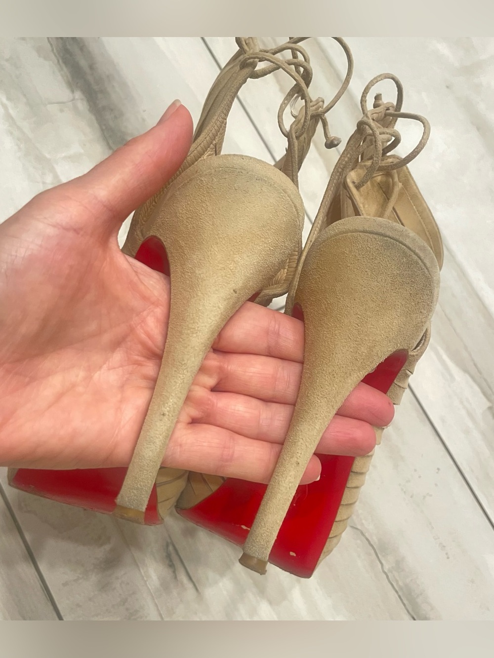 Christian Louboutin Deva nude fringe suede platform heels 38.5 7.5 8 - Picture 14 of 16